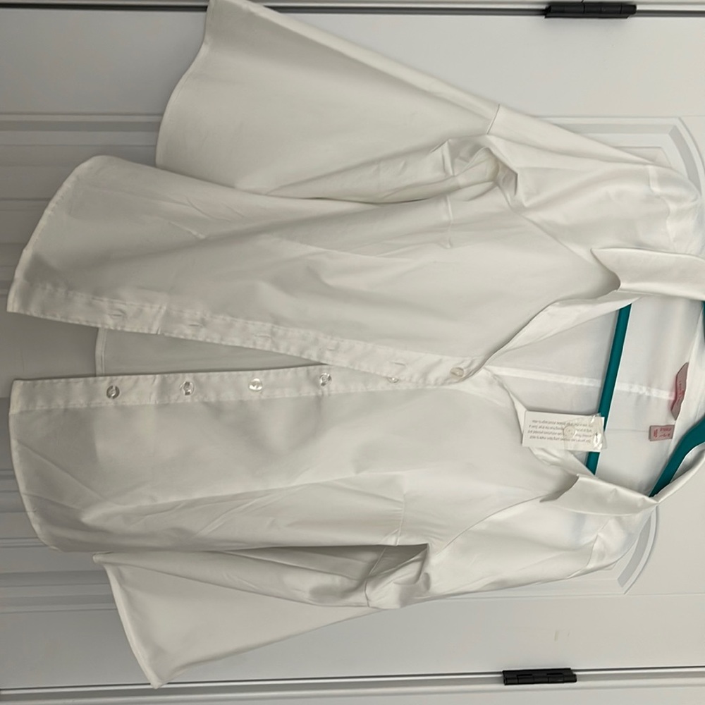 White shirt 3/4 button down shirt, slight bell sleeve